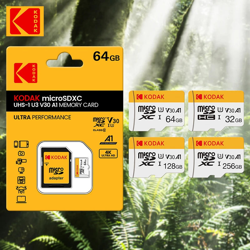 KODAK Micro SD Card 32GB 64GB 128GB Memori Memory Card C10 TF Micro SD SDXC U3 V30 4K For Phone Drone Camera