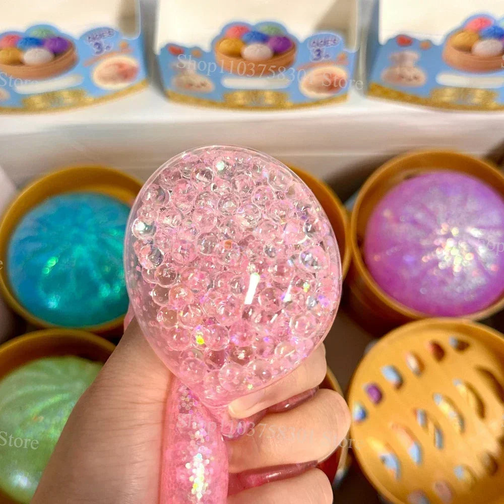 Colorful Dumpling Squishes Stress Balls Fidget Sensory Toys Simulation Food Squishies Bun with Steamer Squeeze Dough Ball Gifts