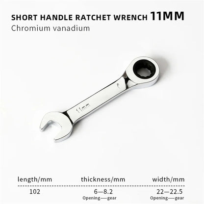 1Set 6mm-19mm Reversible Combination Stubby Single Wrench Stubby Combination 72 Tooth Ratchet Socket Spanner Nut Repair Tools