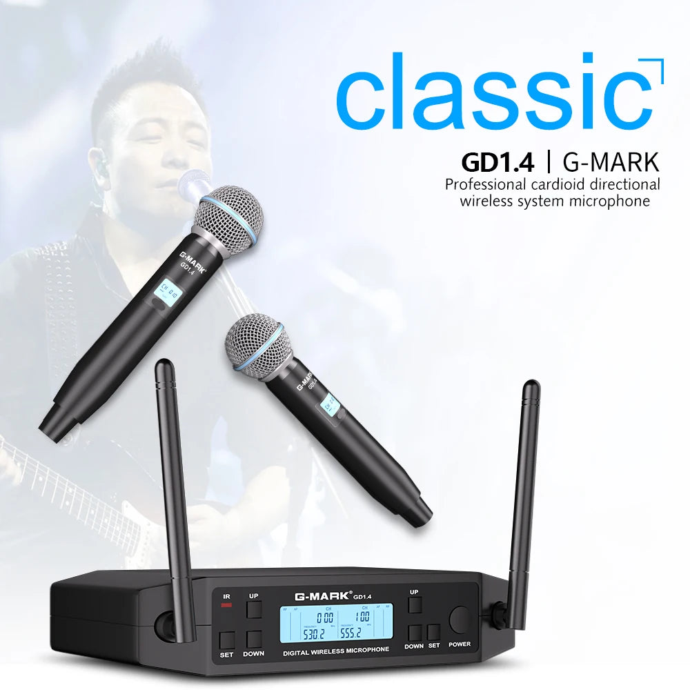 Microphone Wireless G-MARK GD1.4 Professional UHF System Handheld Mic For Stage Speech Wedding Show Band Home Party Church