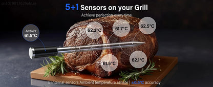 Wireless Meat Thermometer Digital with WiFi Unlimited Range & Bluetooth Support APP Alarm Reminder for BBQ, Oven, Air Fryer