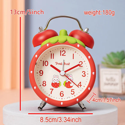 Strawberry children's alarm clock, quiet operation time, children's favorite desk clock, with night light function,