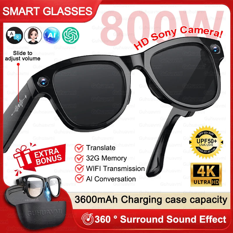 2026 Inteligentne Okulary AI M02 Ultra Kamera HD 1080P ChatGPT Etui ładujące 3600mAh Power Bank 32GB Tłumaczenie Muzyka Wideo Okulary Przeciwsłoneczne