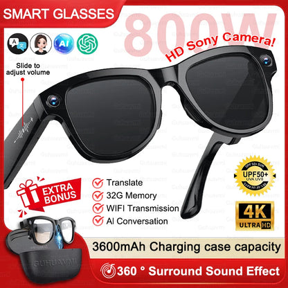 2026 Inteligentne Okulary AI M02 Ultra Kamera HD 1080P ChatGPT Etui ładujące 3600mAh Power Bank 32GB Tłumaczenie Muzyka Wideo Okulary Przeciwsłoneczne