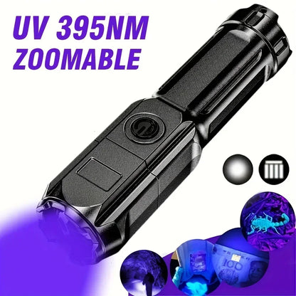 395nm LED UV Flashlight Rechargeable Zoomable Torch Light for Pet Urine Stain Detector Tools Lantern Money Fluorescer Detector