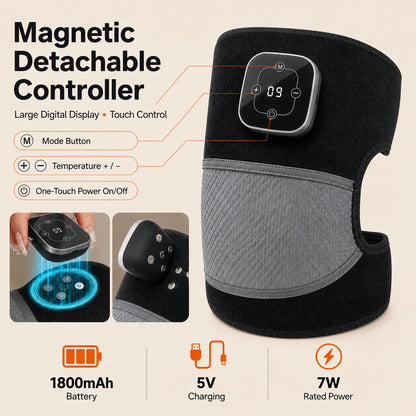 Cordless Heated Knee Massager, 5 Heat Levels 3 Vibration Levels, Magnetic Controller, Mugwort Wrap for Knee Shoulder Elbow Brace