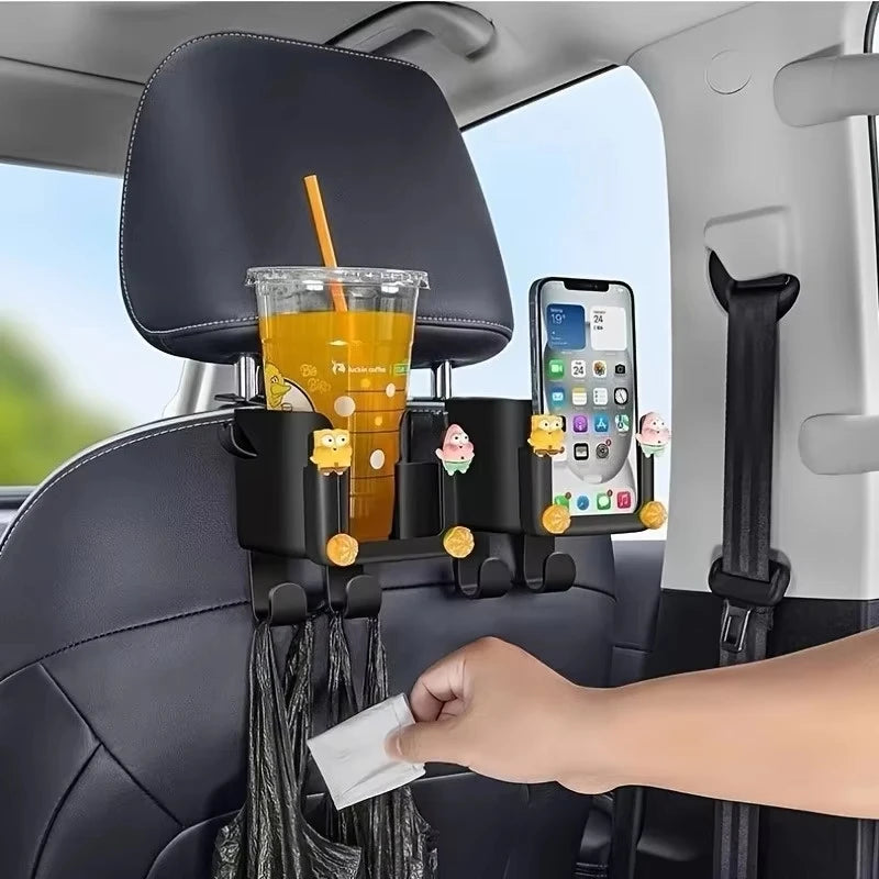 2pcs Multifunctional Car Seat Back Organizer with Cup Holder Phone Mount and Hooks - Fits Most Vehicles Holds Water Bottles