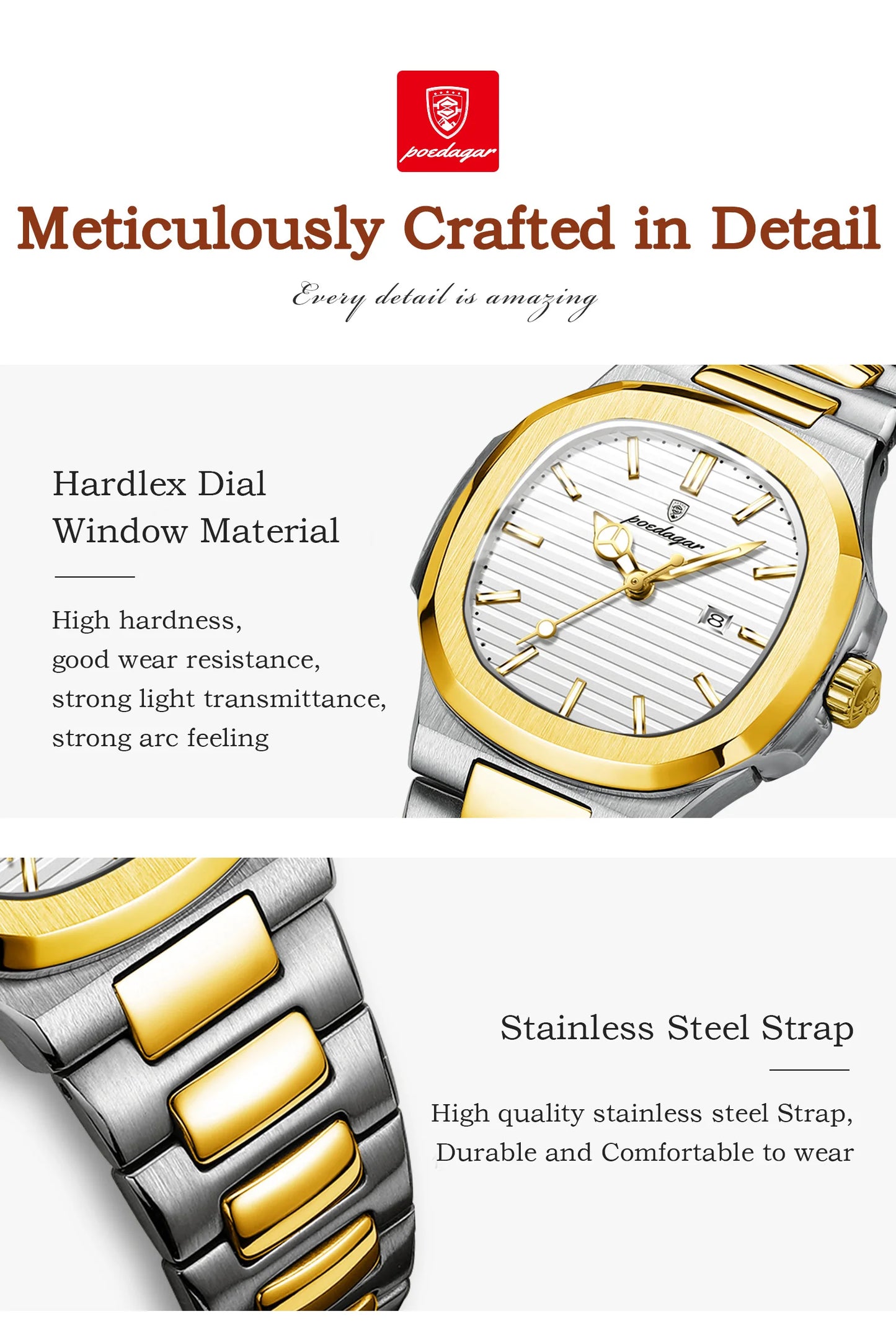 POEDAGAR Original Quartz Women Watch Stainless Steel Waterproof Luminous Ladies Watch Date Fashion Elegant Woman’s Watches Reloj