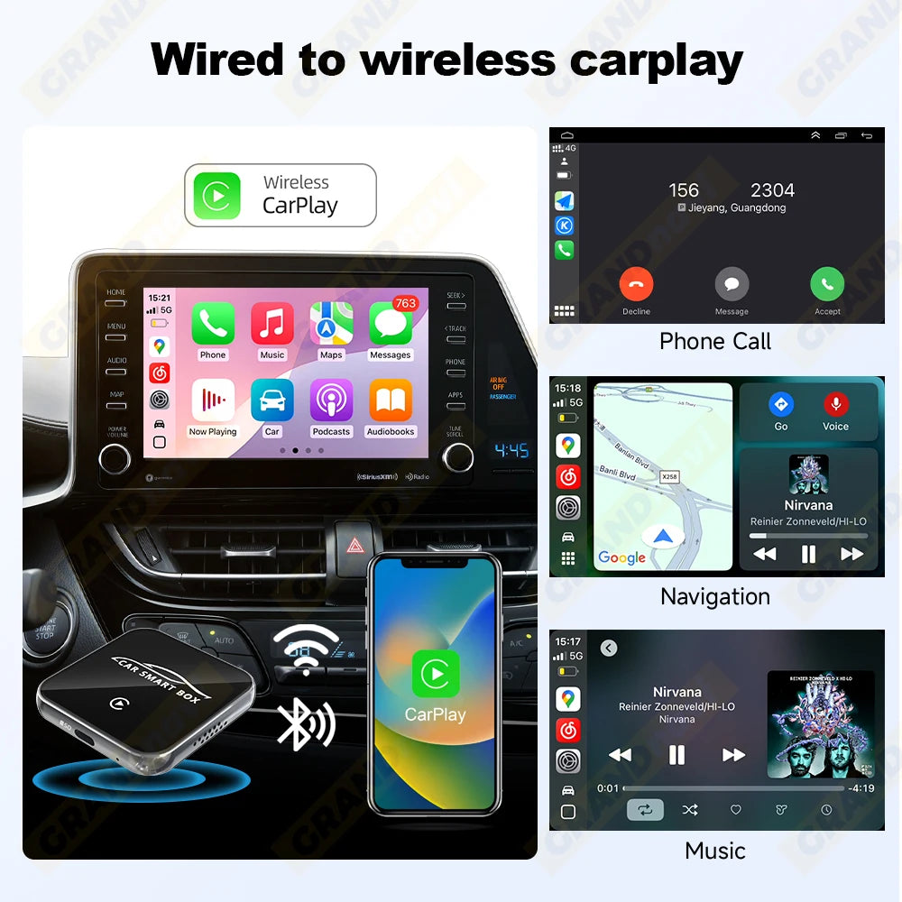 Grandnavi Android 13 3in1 CarPlay Ai Box Wireless Android Auto USB Adapter For Youtube Netflix Tiktok Universal AI Box Plug Play