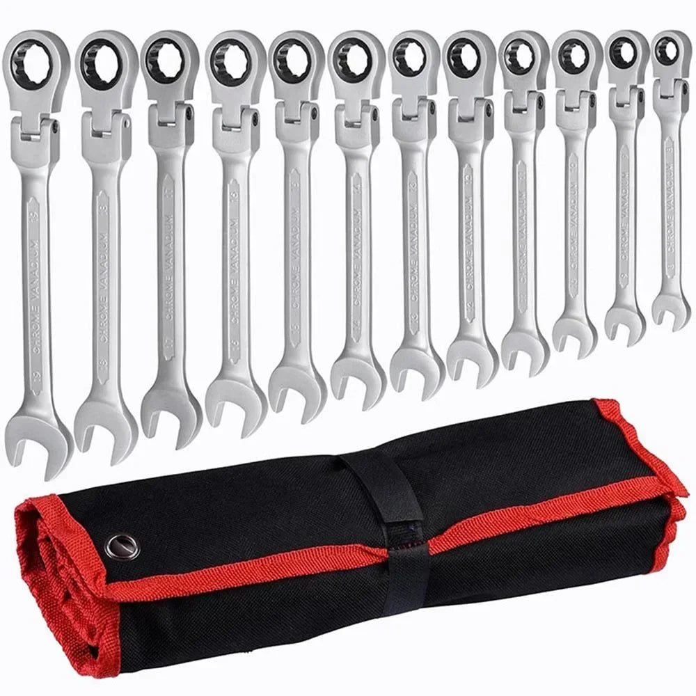 Flex-Head Ratcheting Combination Wrench Set SAE 1/4''-13/16'' Premium 72-Teeth Gear Chrome Organizer Auto Repair Tool
