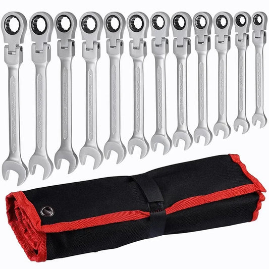 Flex-Head Ratcheting Combination Wrench Set SAE 1/4''-13/16'' Premium 72-Teeth Gear Chrome Organizer Auto Repair Tool