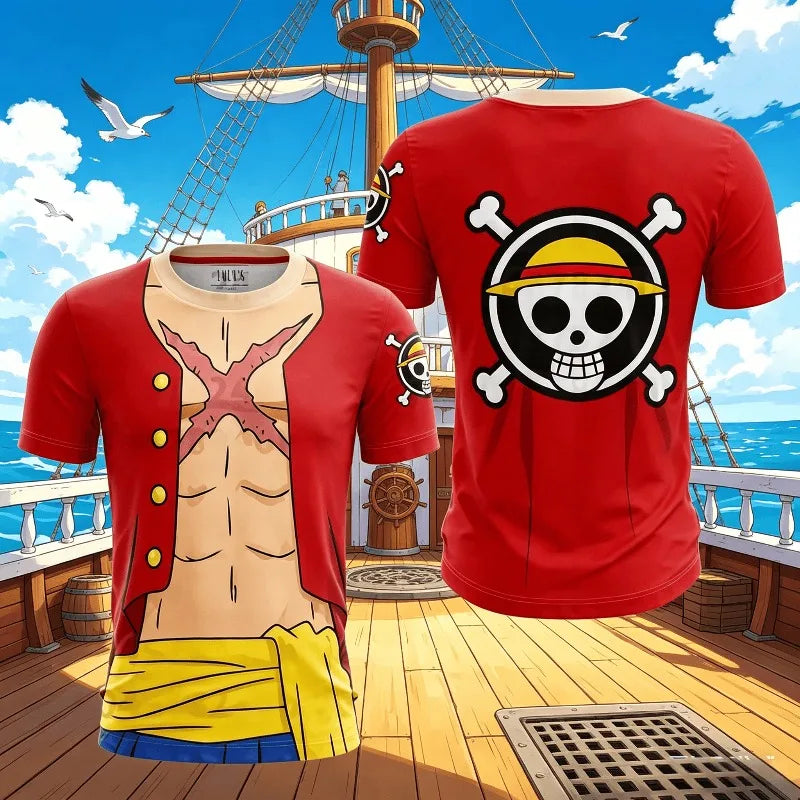 2026 New Arrivals Luffy cosplay T-shirt One Piece 3D printed Kids short-sleeved top Themed comic exhibition clothing