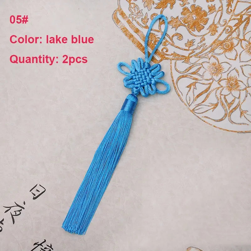 2Pcs Tassel Fringe Handmade Silk Floss Chinese Knot Tassel Bangs Flower Tassel for DIY Craft Door Car Handing Home Decor