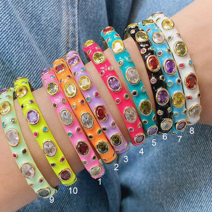 Fashionable Multicolor Gold Plated Gemstone Charm Bangle,Fine Colorful Enamel Open Adjustable Bracelet Jewelry Supply  Q35