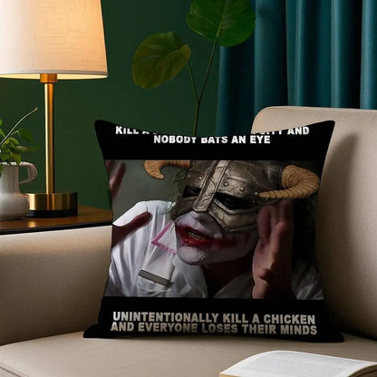 Hey You Youre Finally Awake Skyrim Meme Pillow Case Cozy Plush Pillow Cover Double Side Printed – Home Gift for Bedroom Decor