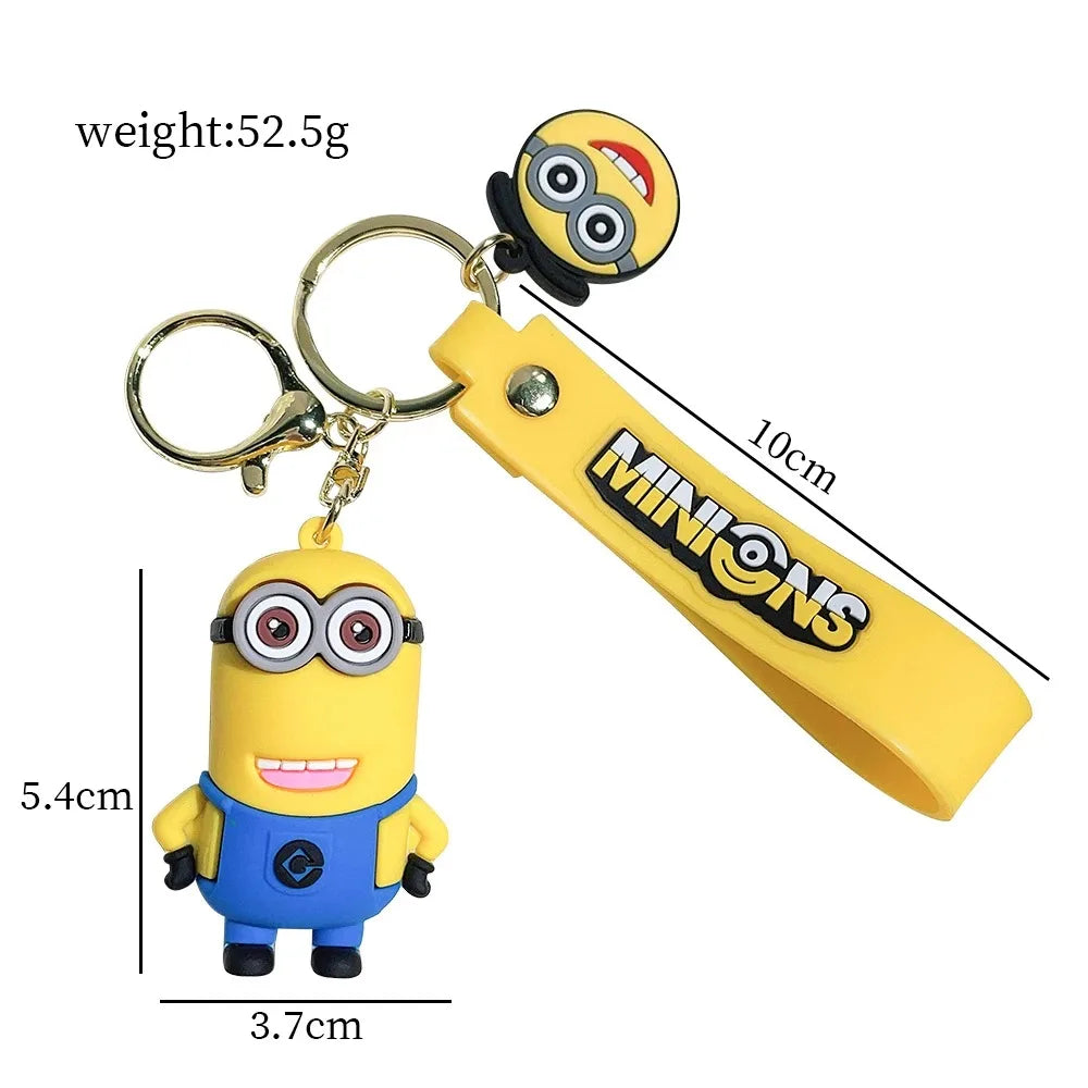 1/3/7/14PCS New Popular Anime Minions Keychain Cartoon PVC Children Toy Gift Cute Key Ring School Bag Pendant Car Key Chain
