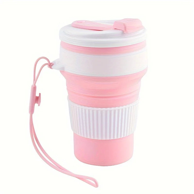 Collapsible Silicone Travel Cup, Reusable Foldable Water Cup with Lid and Lanyard, Portable Lightweight Drinking Mug for Camping