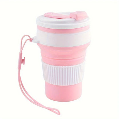 Collapsible Silicone Travel Cup, Reusable Foldable Water Cup with Lid and Lanyard, Portable Lightweight Drinking Mug for Camping
