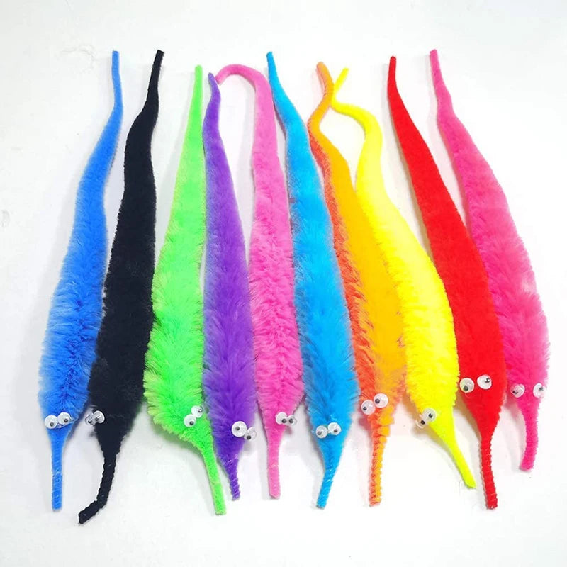 Fuzzy Magic Worm Trick Toys For Kids Wiggly Twisty Worm On a Invisible String Carnival Party Favors Children Magic Props