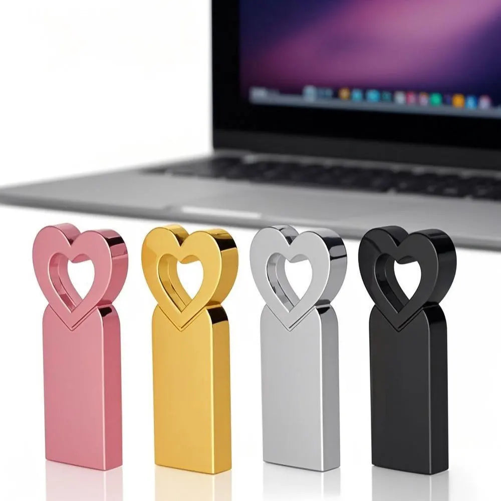 High Speed USB Flash Drives 64GB Cute Heart Pen Drive 32GB Rose Gloden Memory Stick Real Capacity Pendrive Creative gift