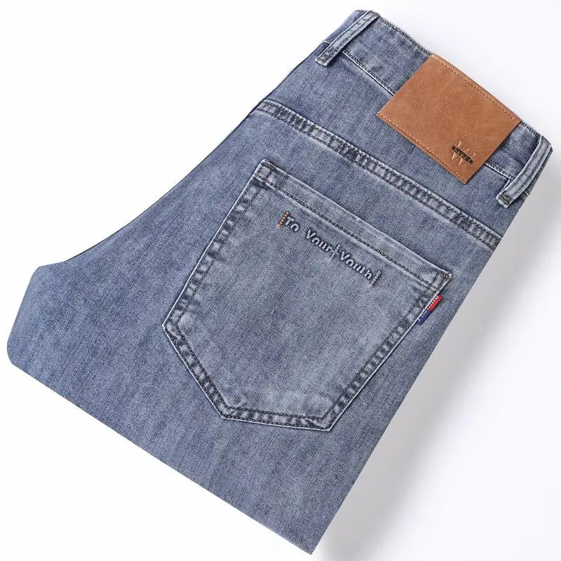 Men's Denim Jeans Thin Summer Straight Business Soft Fashion New High Quality Denim Pants Casual Elastic Work Trousers Versatile