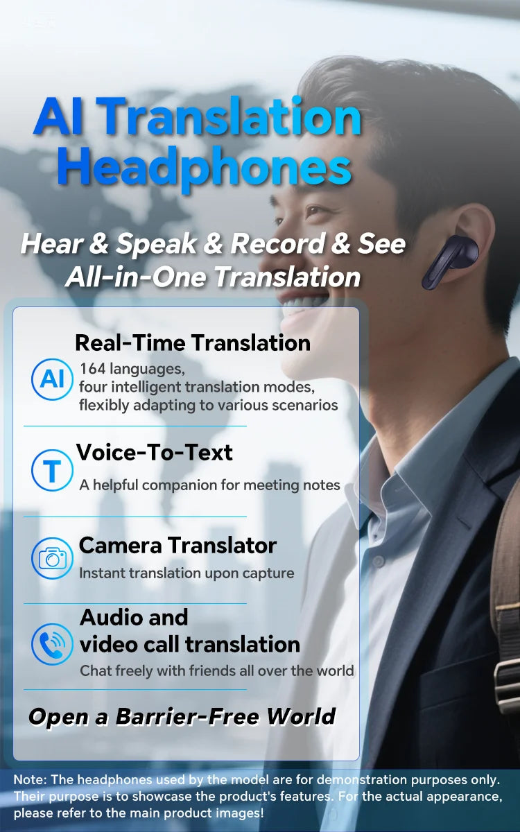 A50 AI Real Time Translation Earbuds 164 Languages Bluetooth 6.0 Wireless Smart Touch Control Clear Call Headphones