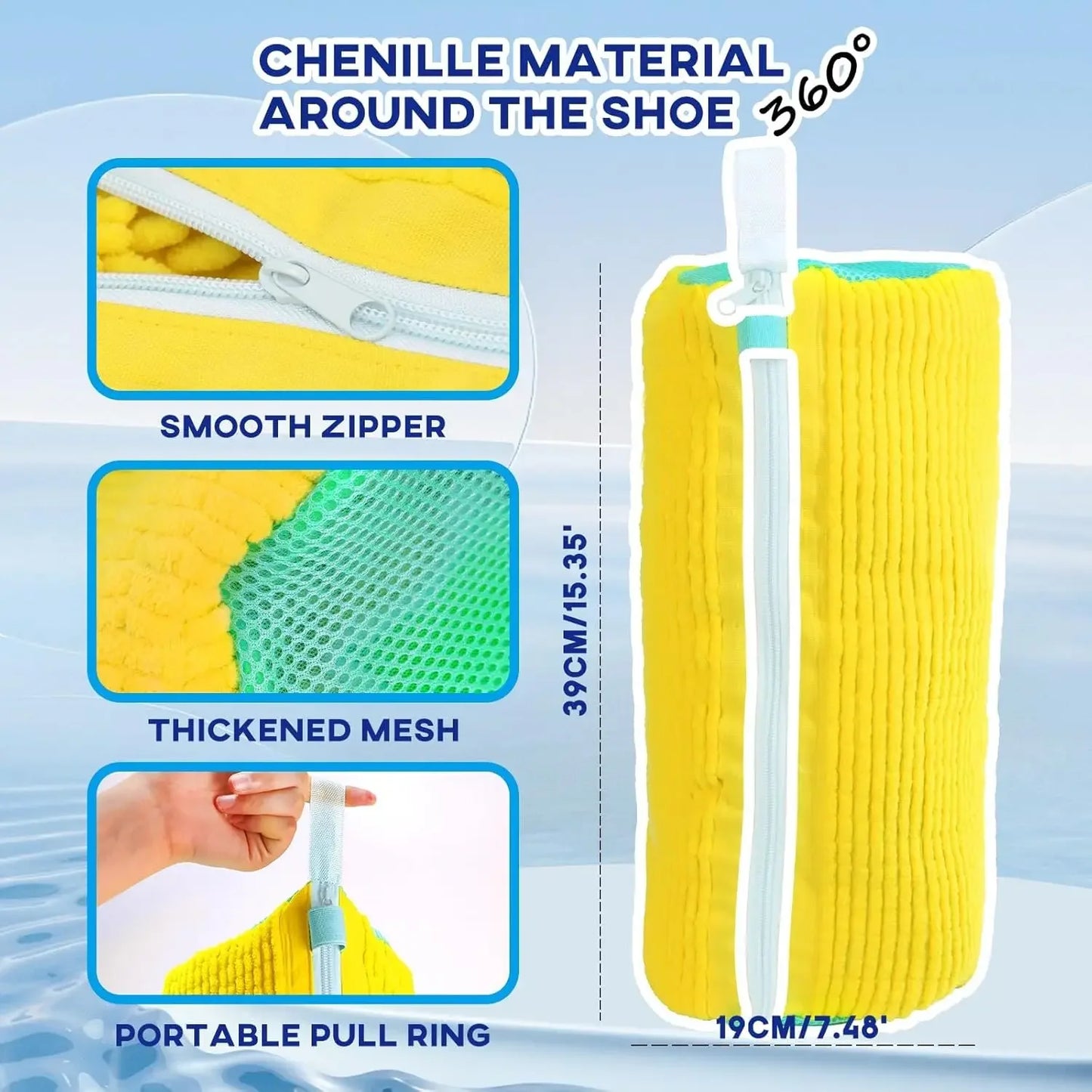 Machine Washable Shoe Washing & Drying Bag with Soft Fiber - Durable Polyester Laundry Protector for Shoes Adjustable Strap