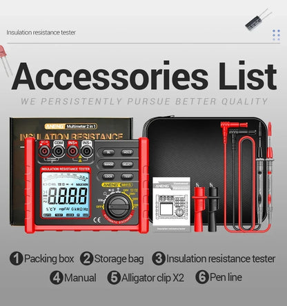 ANENG MH15 Digital Megohmmeter 1000V High Voltage Insulation Test 2000MΩ High Resistance Measurement Electrical Testing Artifact