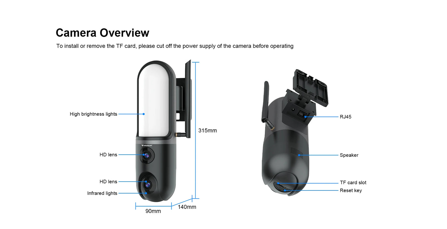 Kamera uliczna OKAM PRO 2w1, HD 6MP, Wi-Fi, CCTV, dwuobiektywowa kamera zewnętrzna, wodoodporna, śledzenie ruchu, noktowizor, PTZ