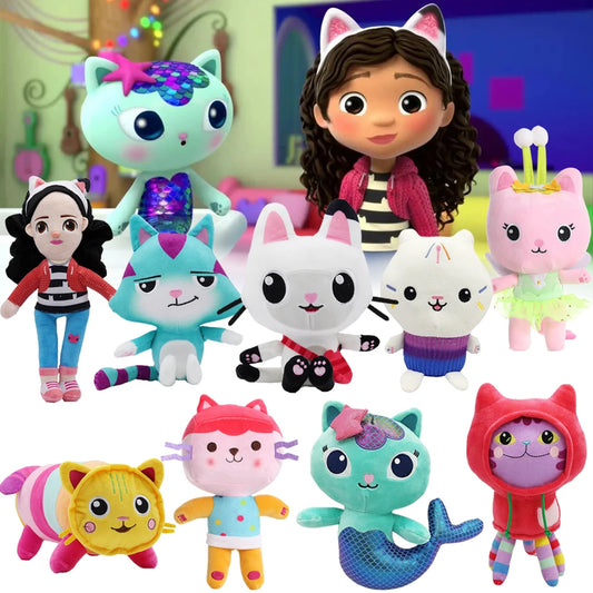 HOT Gabby Dollhouse Plush Toy Mercat Cartoon Stuffed Animals Smiling Cat Racing Car Cat Hug Gaby Girl Dolls Kids Birthday Gifts-