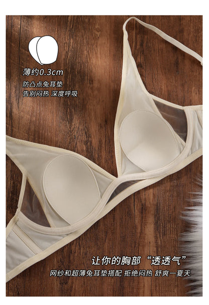Sexy Deep V Rabbit Ear Bra, Wireless Invisible Summer Bra for Women, Thin Breathable Comfort Bralette Small Chest No Underwire