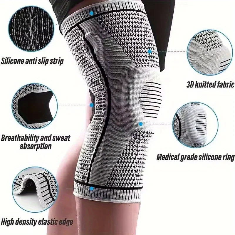 Non-Slip Knee Support Brace, Pad Stabilizers Comfort, Elastic Knee Braces, Fit Compression Sleeve for Arthritis Sports-Grey, M