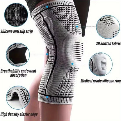 Non-Slip Knee Support Brace, Pad Stabilizers Comfort, Elastic Knee Braces, Fit Compression Sleeve for Arthritis Sports-Grey, M