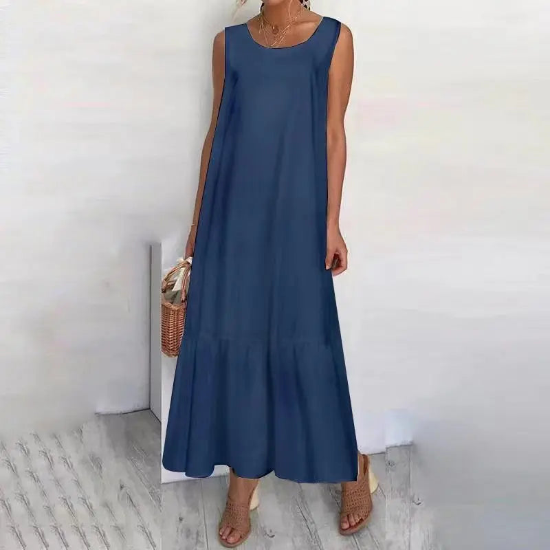 New Dresses 2025 Woman Fashion Summer Solid-color Cotton-linen Sleeveless Plus Size Women's Loose-fitting Long Dress Skirt