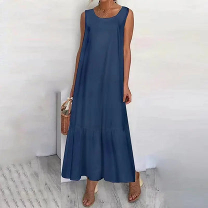 New Dresses 2025 Woman Fashion Summer Solid-color Cotton-linen Sleeveless Plus Size Women's Loose-fitting Long Dress Skirt