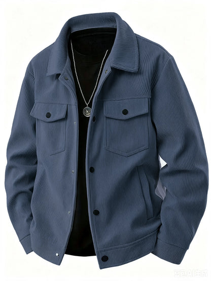 The 2025 New Autumn Corduroy Jacket for Men with a Lapel, Trendy Japanese Style Loose Coat