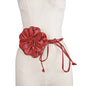 Bohemian PU Leather Waist Belt - Large Flower Tie Wrap Sash with Bow for Dress Decoration