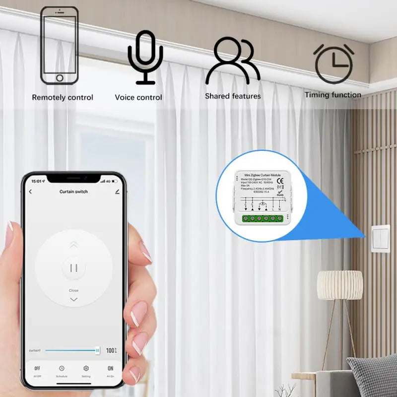 Tuya ZigBee/WiFi Smart Curtain Switch Mini Module For Roller Shutter Blinds Motor QS-S10-C04/ECC02 Switches Support Alexa Google