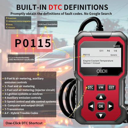 V410 OBD2 Scanner Diagnostic Tool for Cars and Trucks Since 1996+, Data Stream, I/M Readiness, Voltage Test