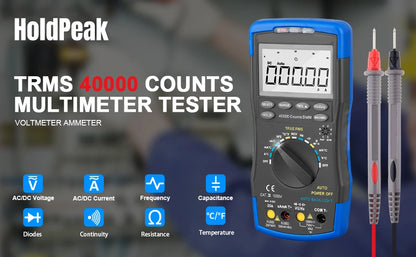 Multimetr cyfrowy HP-770D True RMS 40000 zliczeń z automatycznym wyborem zakresu i funkcją NCV, tester napięcia i prądu z testem temperatury
