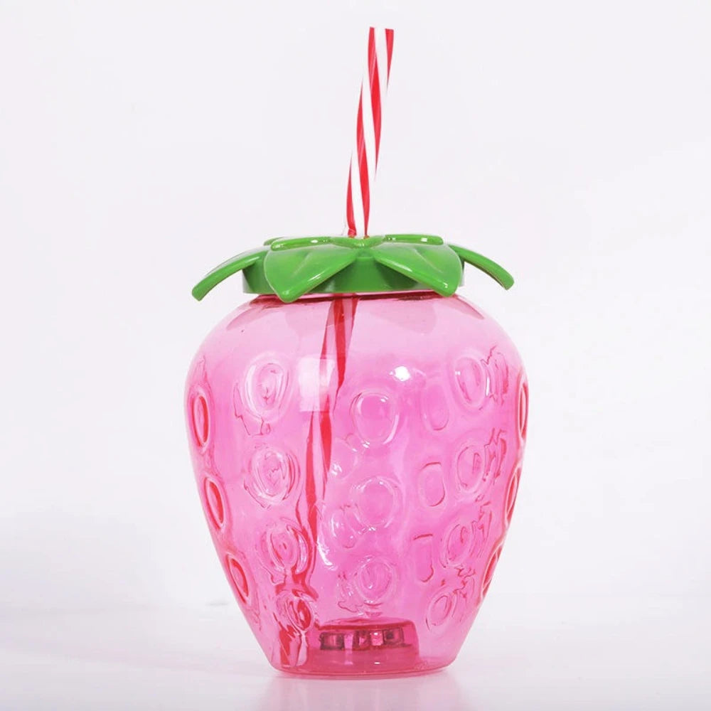 2PCS Strawberry Straw Cup 500ML Fruit Shaped Cups Plastic Pineapple Juice Tea Bottle for Summer Beach Juice Cup Beverage Cup