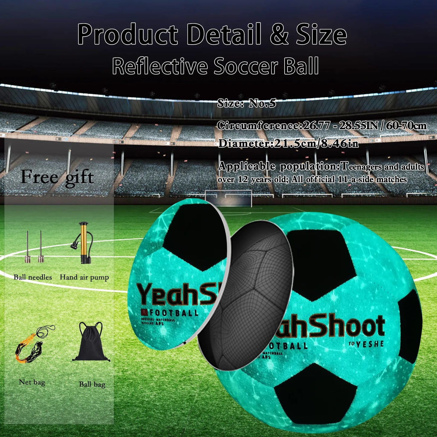 Glow in The Dark Soccer Ball Size 5 with Pump Light Up Soccer Ball for Teens and Adults Soccer Gifts