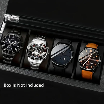 4pcs New Men's Business Fashion Round Quartz Watch Set Gifts for men