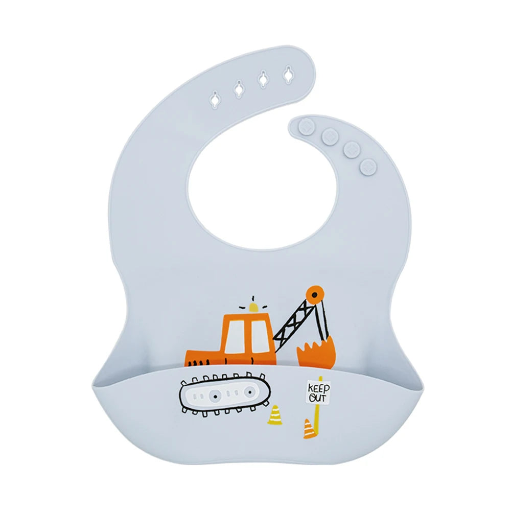Waterproof Bibs For Kids Feeding Baby Eating Stuff Soft Silicone Babeast Cartoon Printed Adjustable Baby Tasting Feeding Bibs