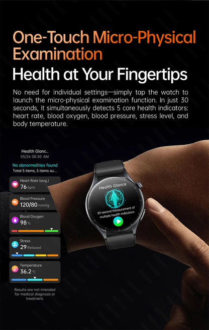 2026New Smart Watch For Men Micro-examination Health Blood pressure Uric Acid ECG+PPG Fitness Tracker Clock Smartwatch Women Men