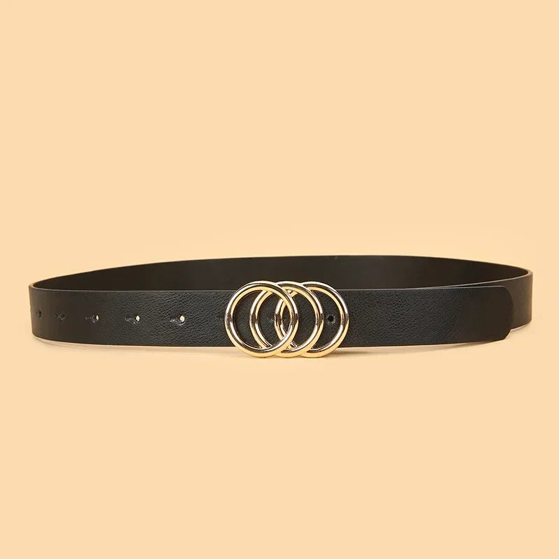3pcs Women'S Belt Set - Chic  Versatile for Jeans, Dresses  Classic Belts with Dual Triple Ring Buckles, Elegant Solid Colors