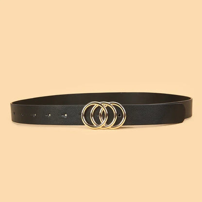 3pcs Women'S Belt Set - Chic  Versatile for Jeans, Dresses  Classic Belts with Dual Triple Ring Buckles, Elegant Solid Colors