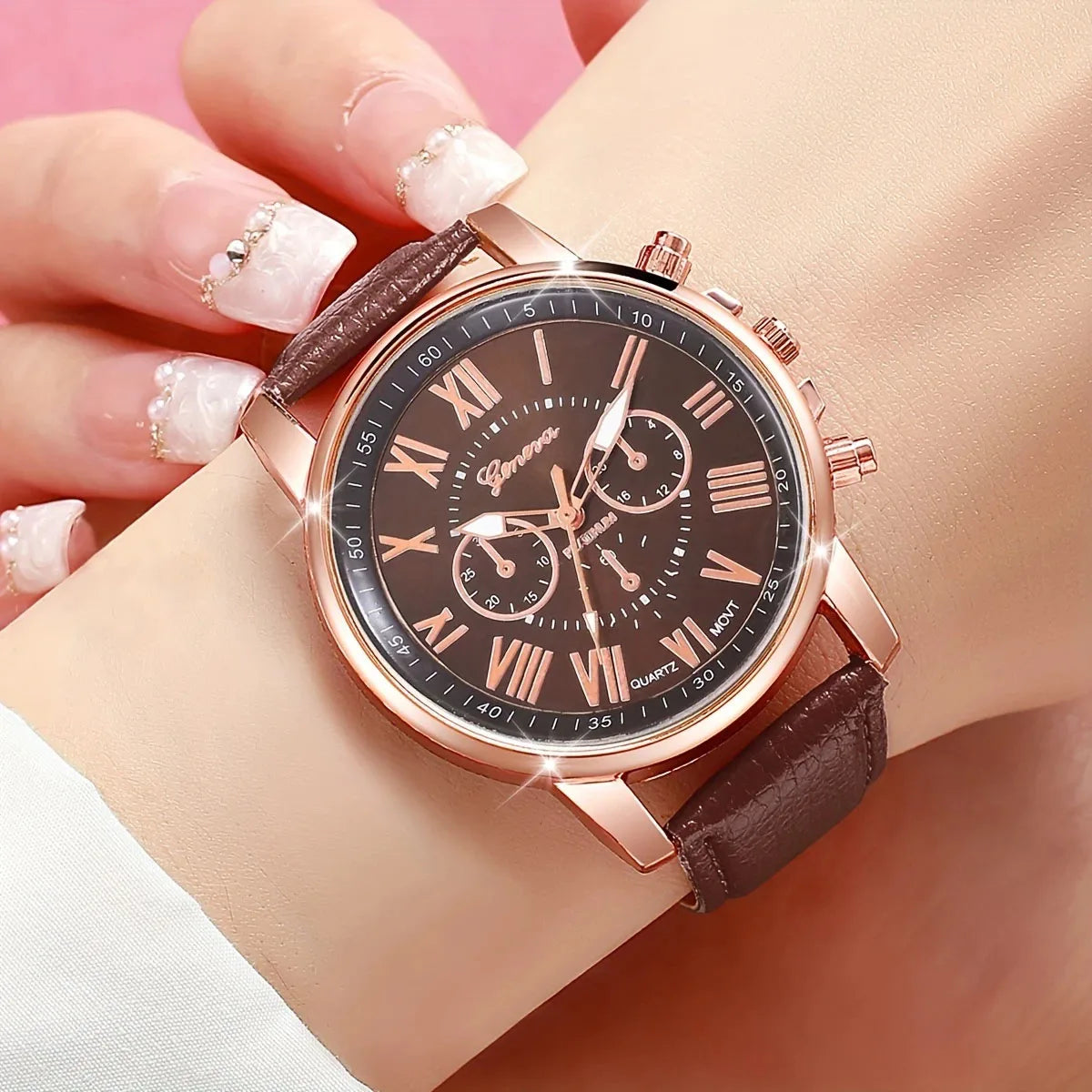Ladies, students, fashionable temperament, casual candy color matching, Roman dial quartz watch combination set, 12 pieces/set