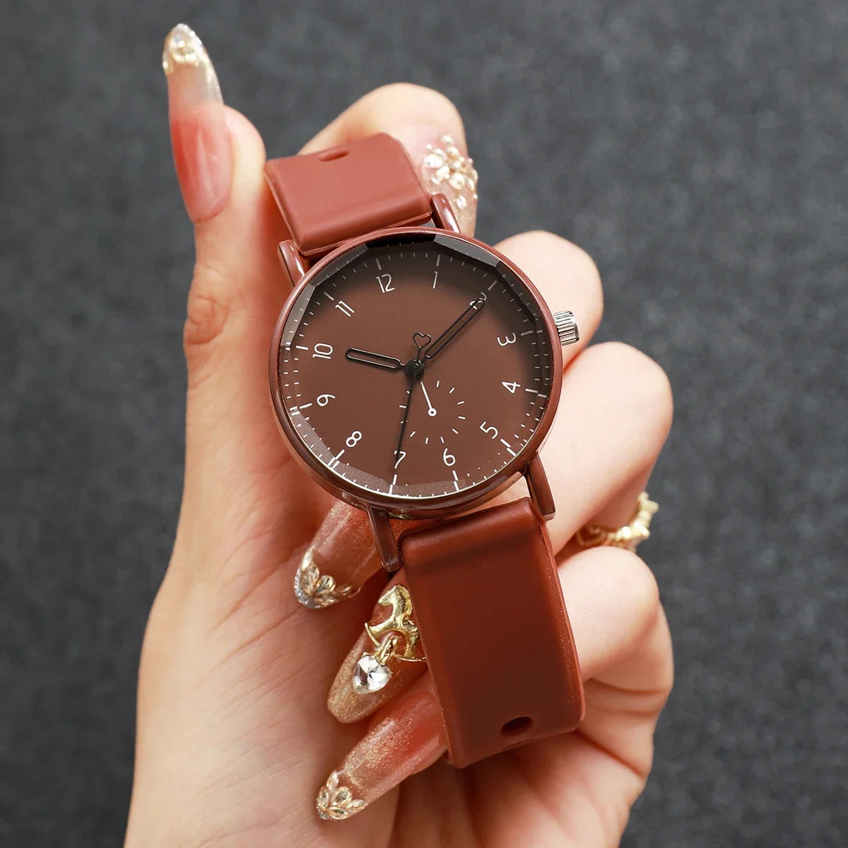 2PCS/Set Fashion Women Watches Casual Arabic Dial  Silicone Band Quartz Wristwatch Heart Bracelet Set Reloj Mujer (Without Box)