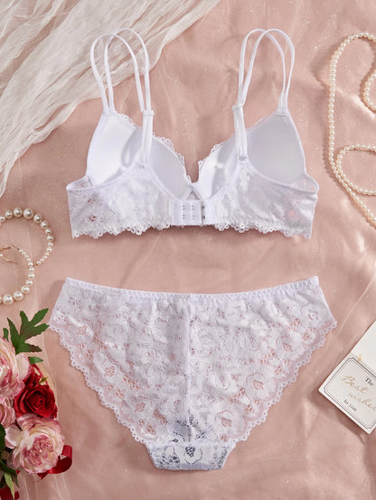 6-Piece Set Women's Underwear Set Sexy Patterned Lace Patchwork No Lining Comfortable Fitting Women's Push-Up Bra Sexy Lingerie